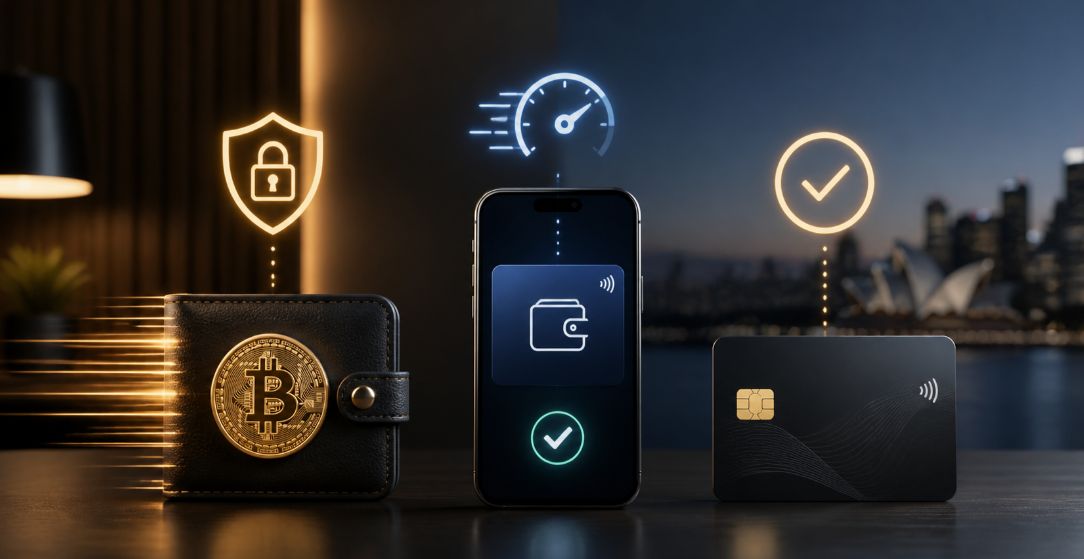 Crypto, e-wallet, and bank card payment methods compared for Australian online casino players.