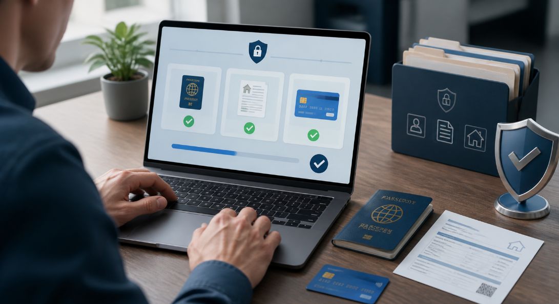 Australian player uploading ID, proof of address, and payment details for offshore casino KYC verification.
