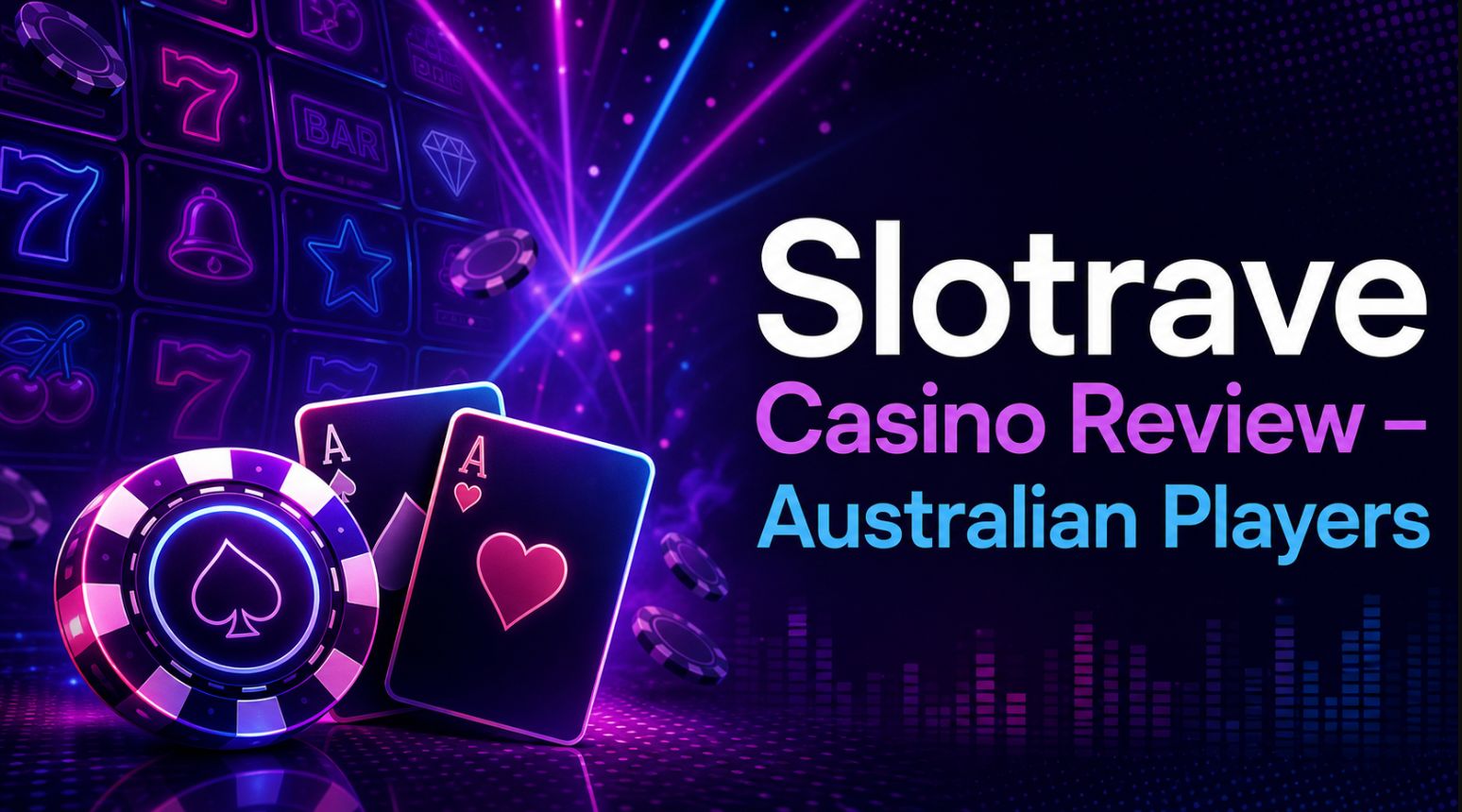 Slotrave Casino Australia featured image showing pokies, poker chips and welcome bonus concept
